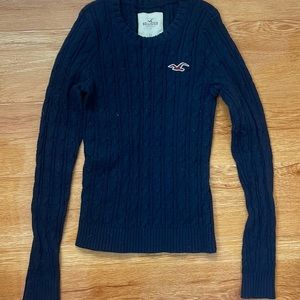 Women's Hollister HCO Navy Blue Ribbed Basic Crewneck Long Sleeve Sweater